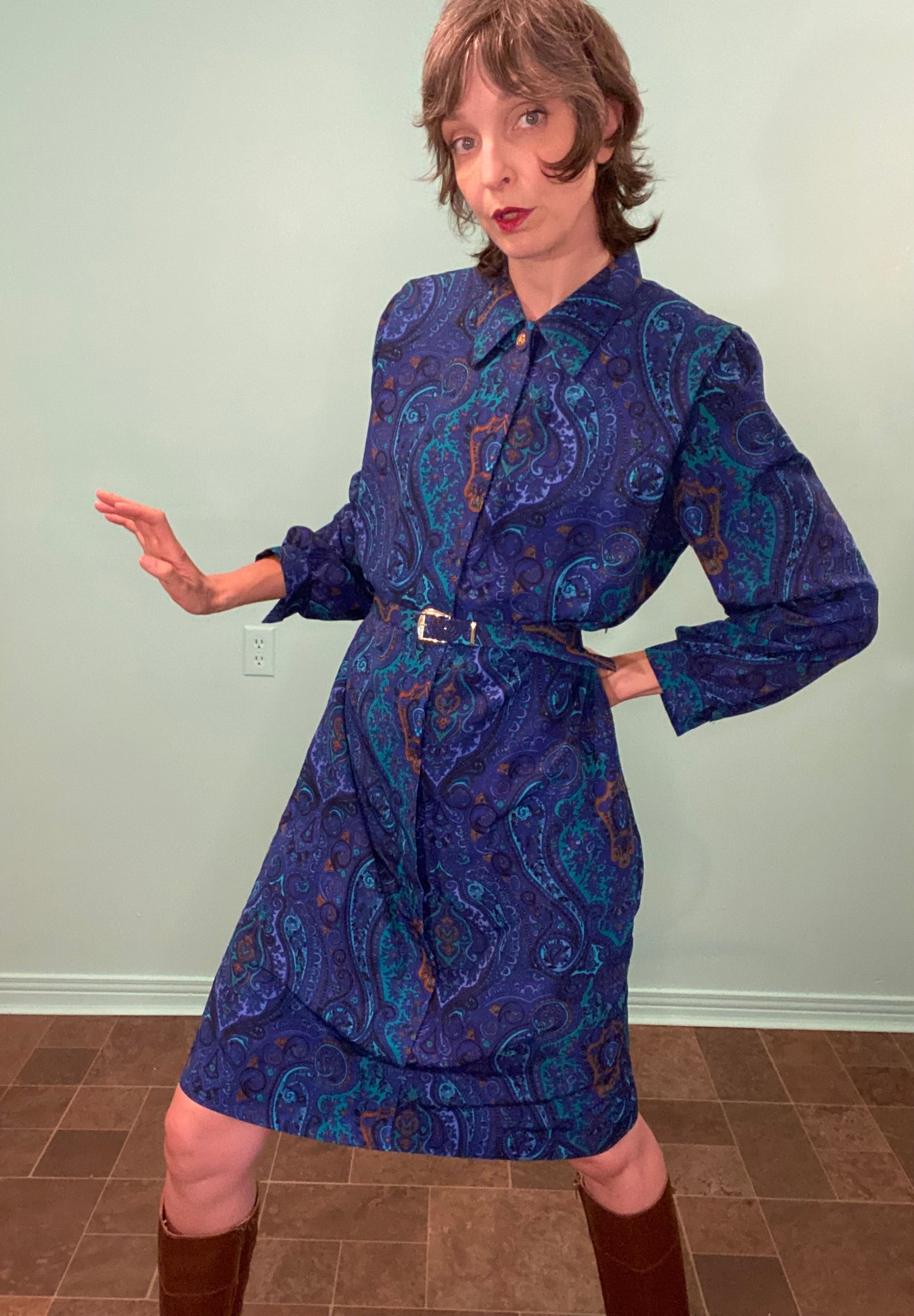 VINTAGE 70S/80S PAISLEY COLLARED DRESS