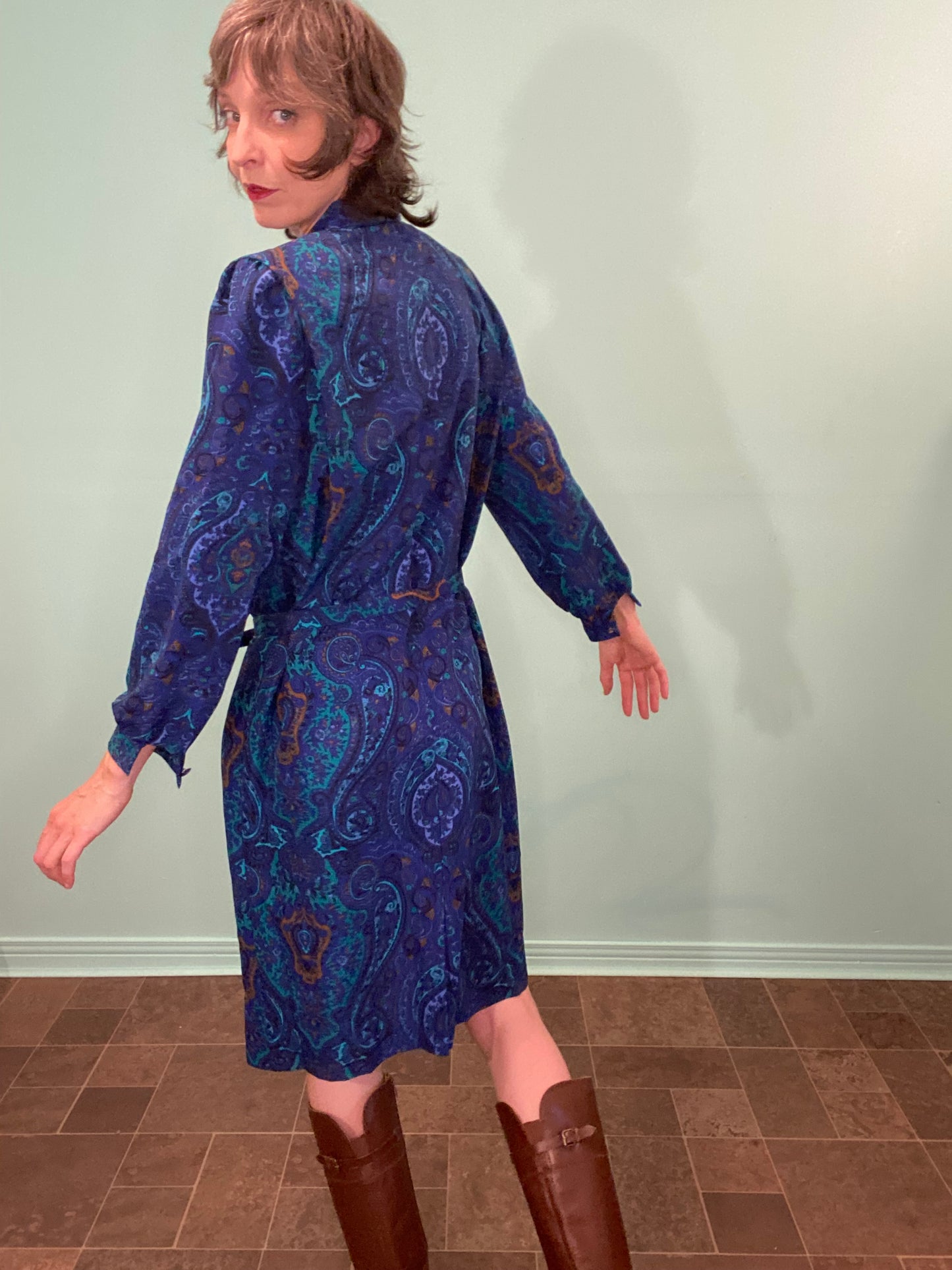 VINTAGE 70S/80S PAISLEY COLLARED DRESS