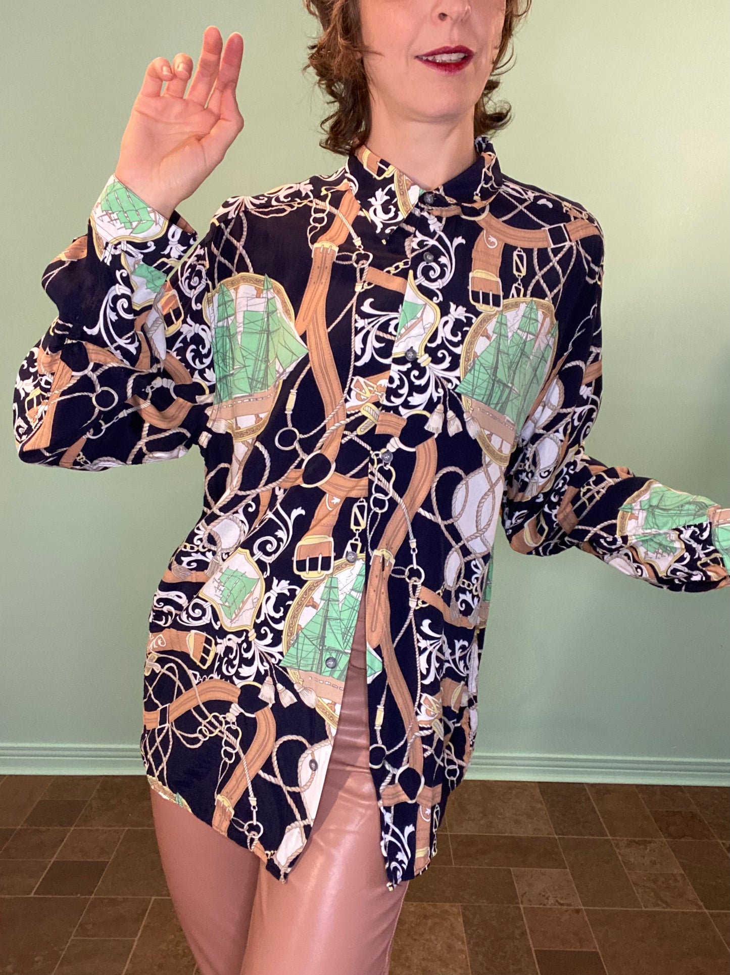 VINTAGE "GEORGIO DANIELI" CHAIN PRINT DRESS SHIRT