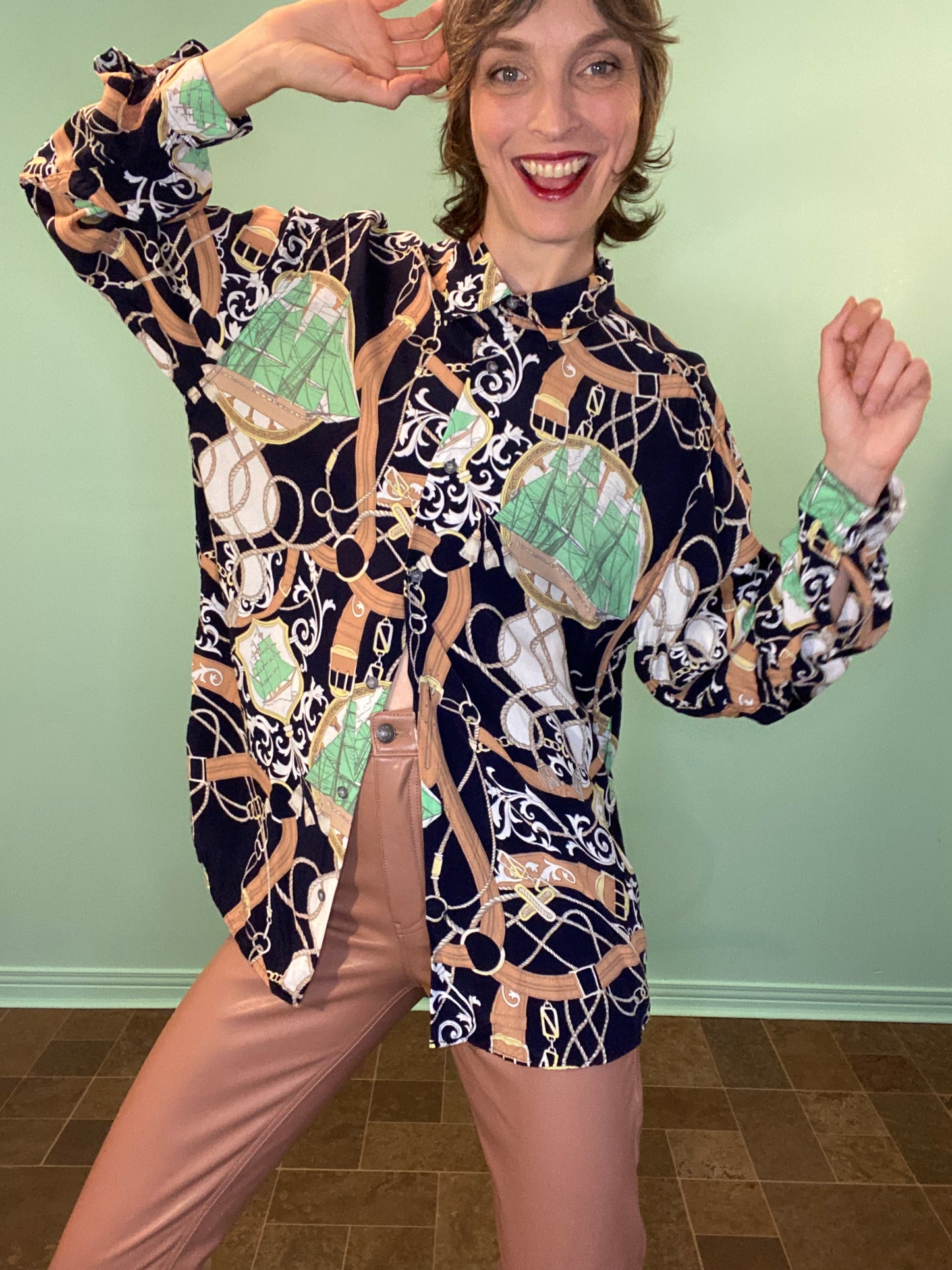 VINTAGE "GEORGIO DANIELI" CHAIN PRINT DRESS SHIRT