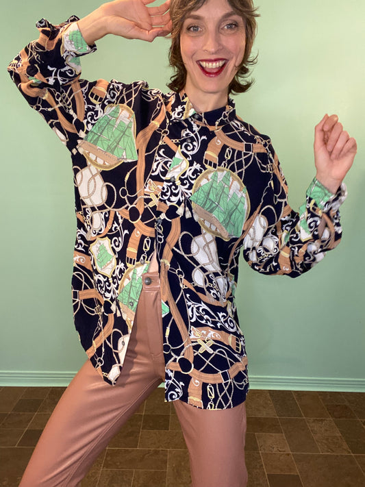 VINTAGE "GEORGIO DANIELI" CHAIN PRINT DRESS SHIRT