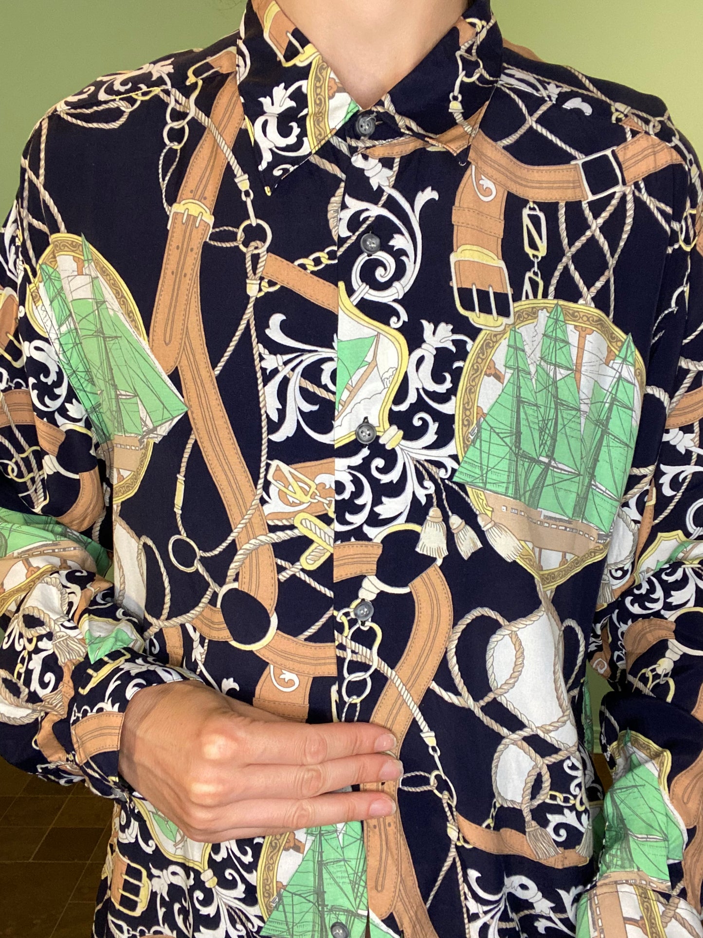 VINTAGE "GEORGIO DANIELI" CHAIN PRINT DRESS SHIRT