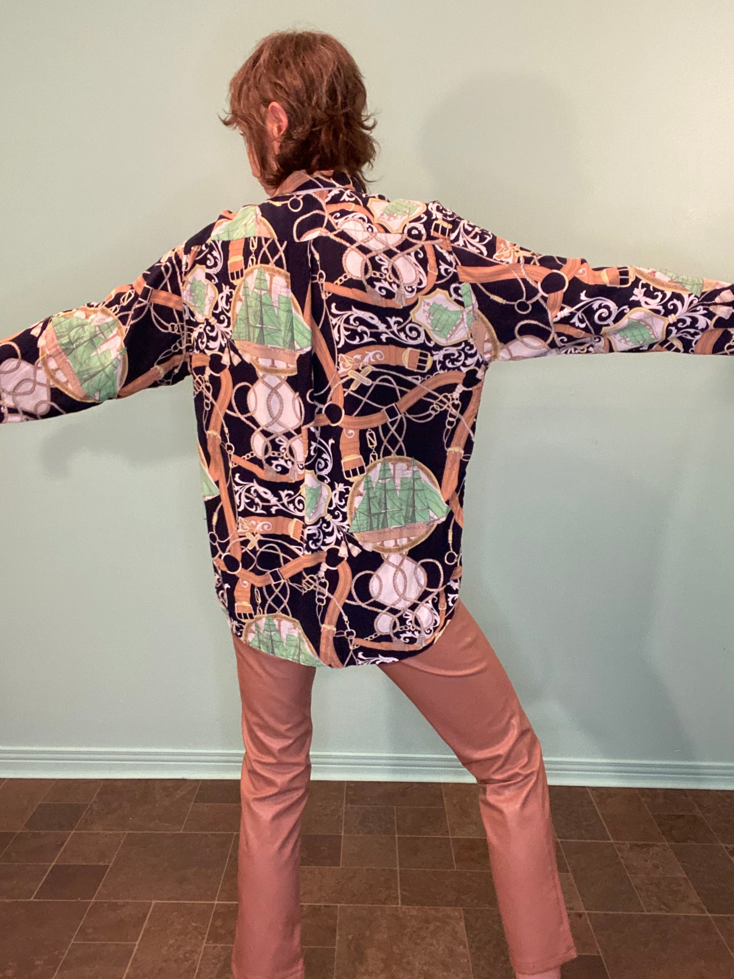 VINTAGE "GEORGIO DANIELI" CHAIN PRINT DRESS SHIRT