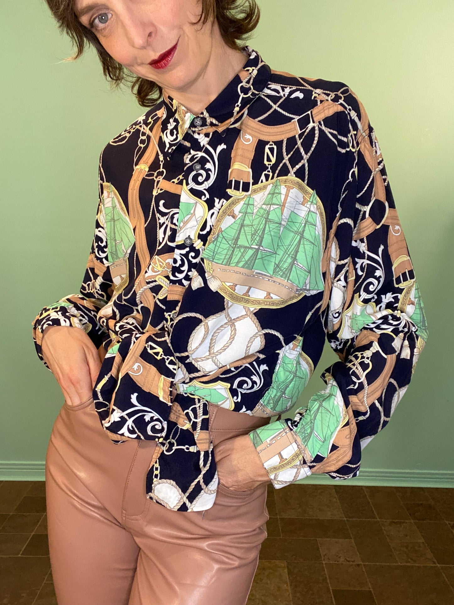 VINTAGE "GEORGIO DANIELI" CHAIN PRINT DRESS SHIRT