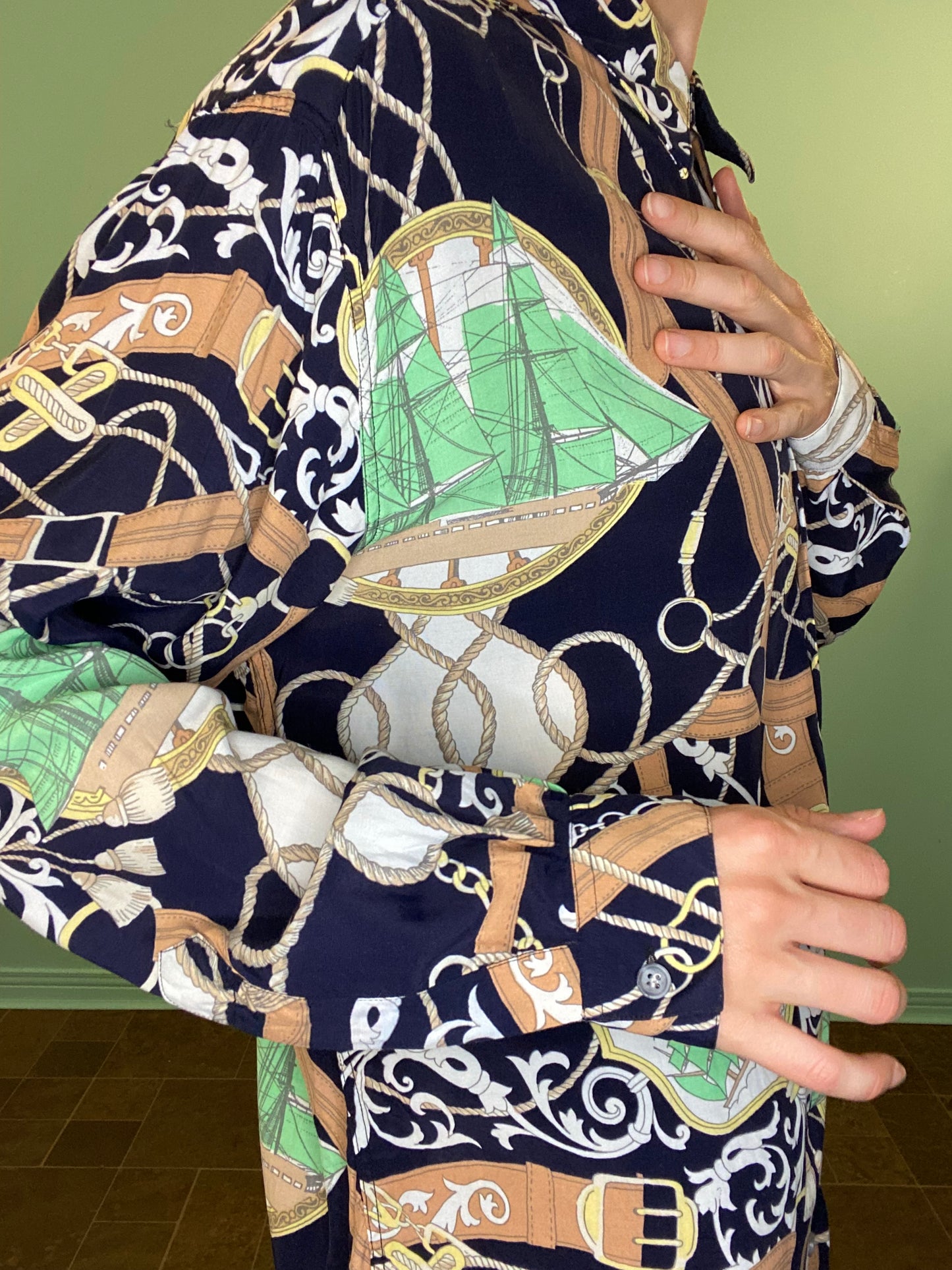 VINTAGE "GEORGIO DANIELI" CHAIN PRINT DRESS SHIRT