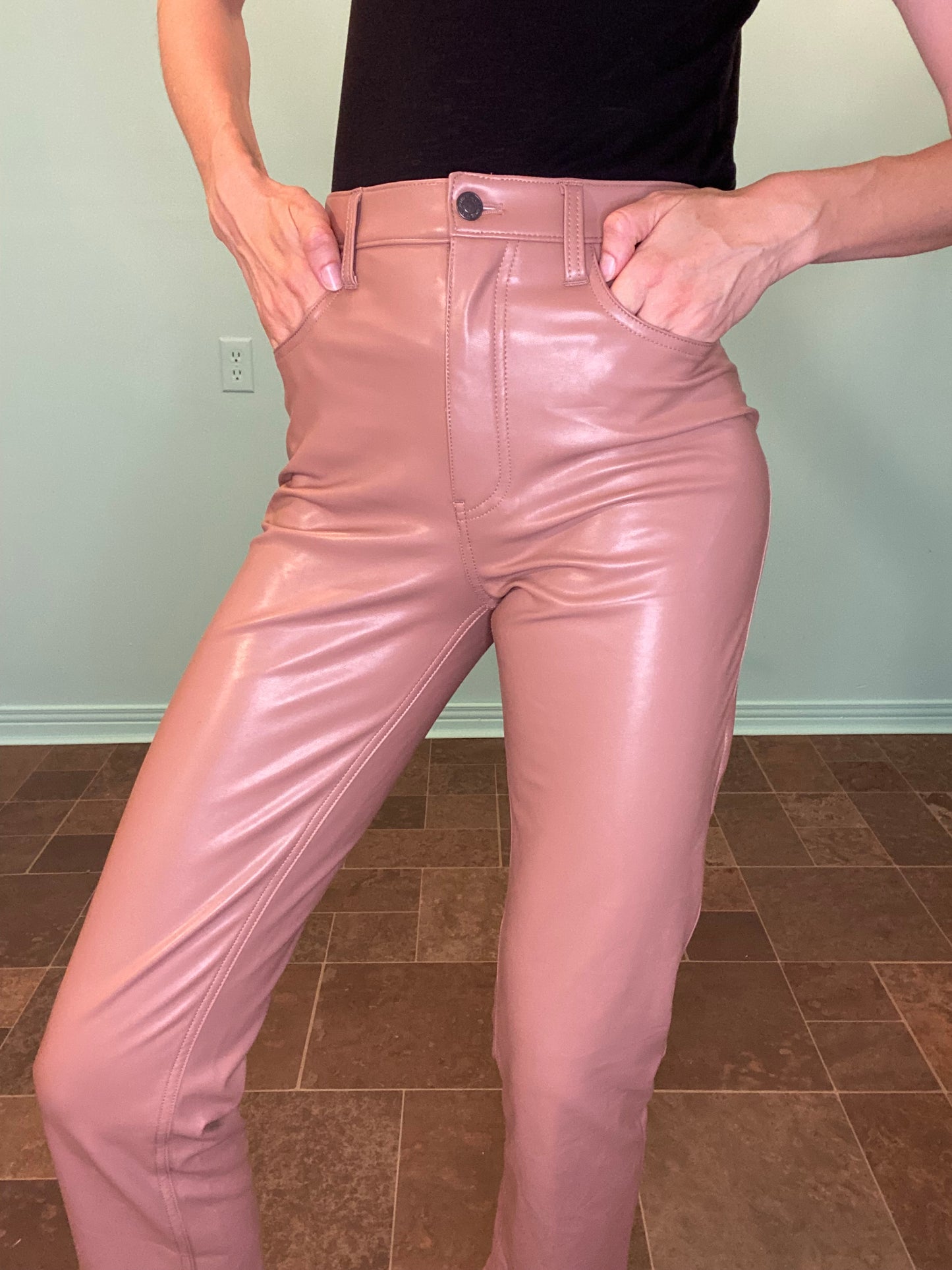"ABERCROMBIE AND FITCH" STRETCH VINYL PANTS IN DUSTY ROSE