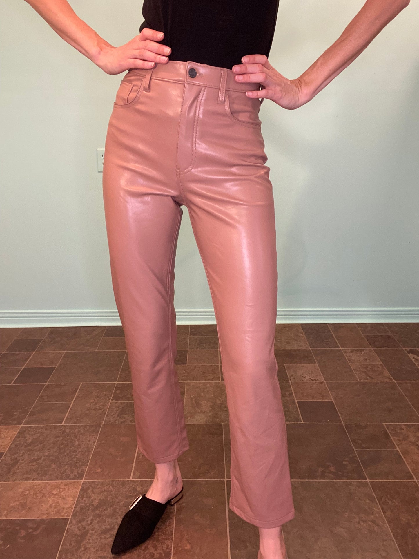 "ABERCROMBIE AND FITCH" STRETCH VINYL PANTS IN DUSTY ROSE