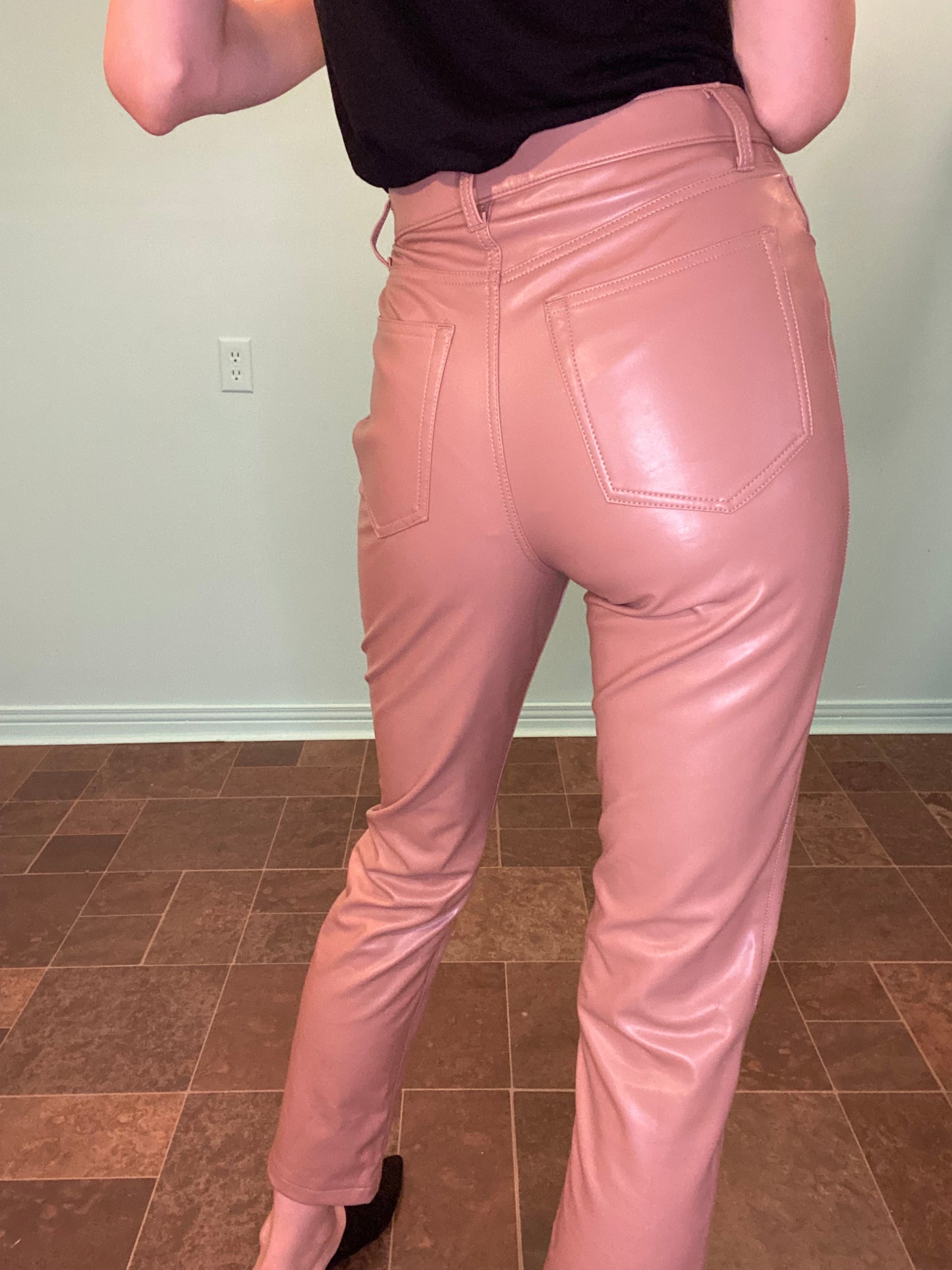 "ABERCROMBIE AND FITCH" STRETCH VINYL PANTS IN DUSTY ROSE