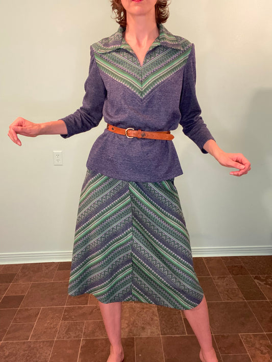 VINTAGE 70S COLLARED SHIRT AND SKIRT SET