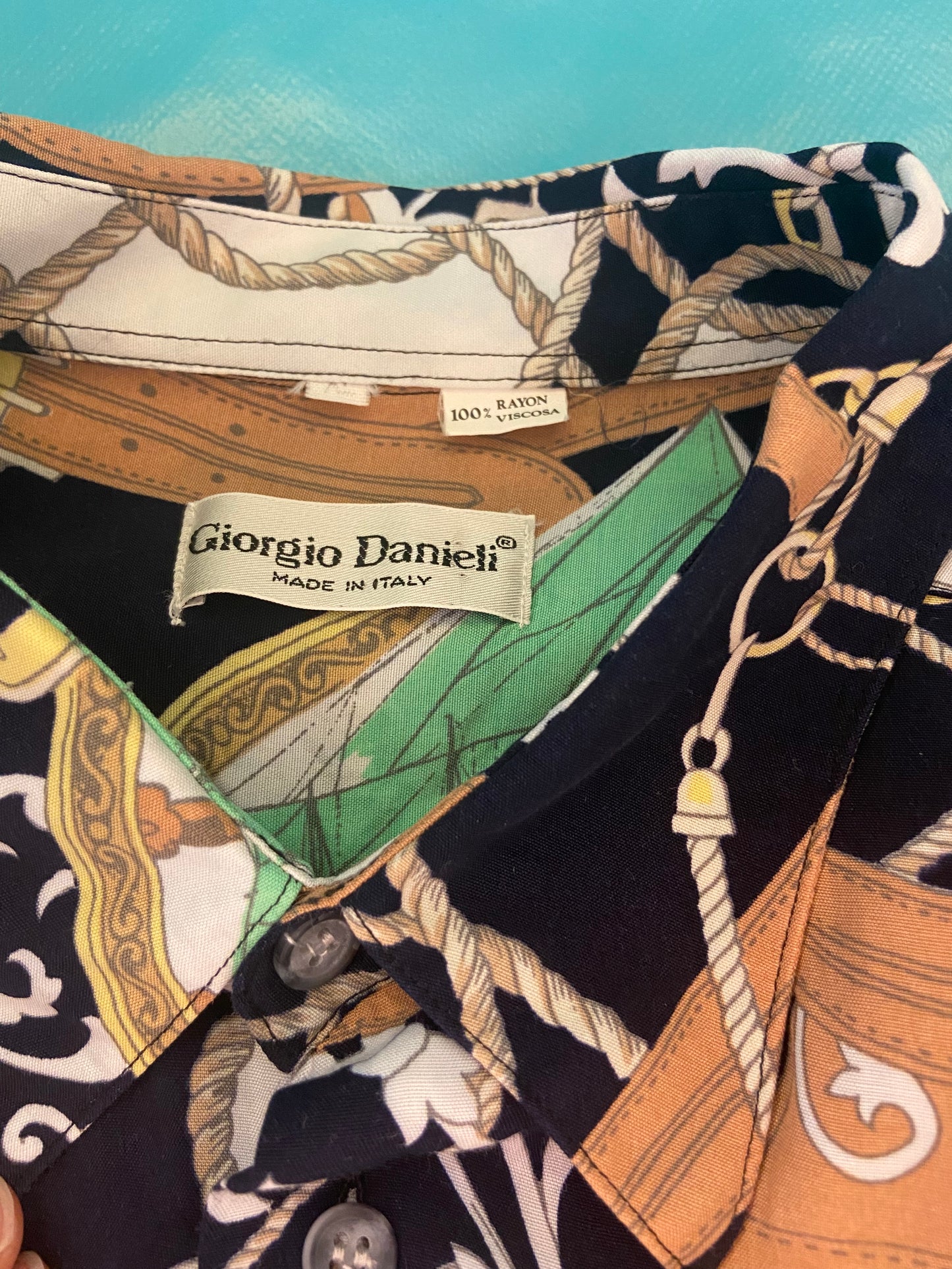 VINTAGE "GEORGIO DANIELI" CHAIN PRINT DRESS SHIRT