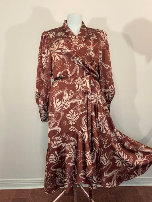 "ELOQUII" GROOVY TEAL AND BROWN FLORAL PRINT DRESS ***NEW WITH TAGS