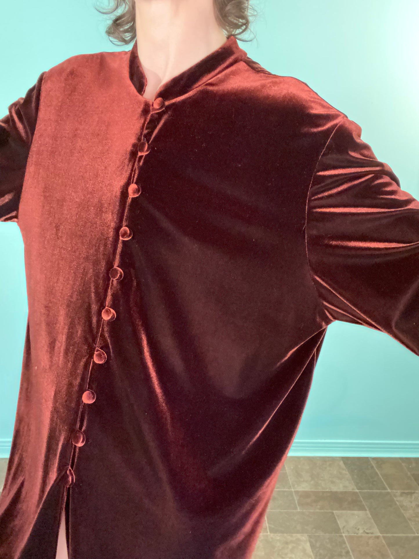 VINTAGE 90S "MICHEAL ANTONI STUDIO" STRETCH VELVET LONG SLEEVE SHIRT