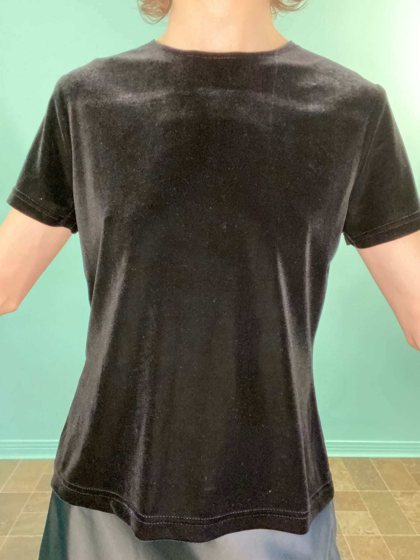 VINTAGE 90S "AMERIQUE DU NORD" STRETCH VELEVET LOOK T-SHIRT