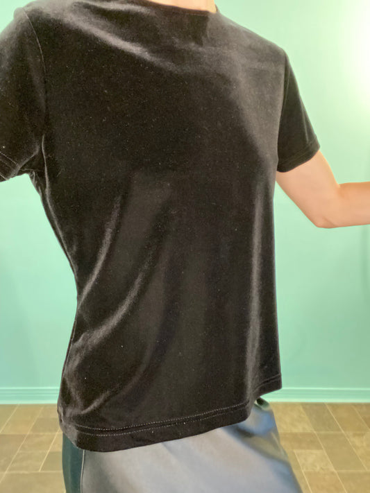 VINTAGE 90S "AMERIQUE DU NORD" STRETCH VELEVET LOOK T-SHIRT