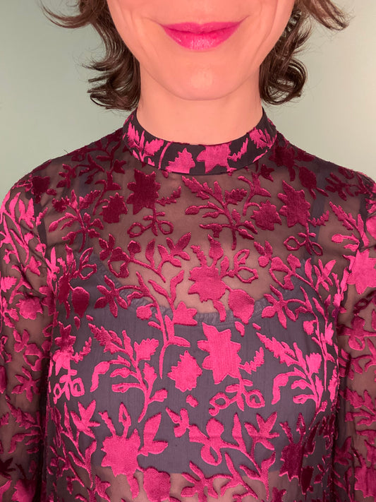 GORGEOUS SHEER DRESS WITH BERRY COLOURED FLORAL