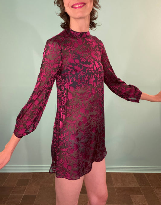 GORGEOUS SHEER DRESS WITH BERRY COLOURED FLORAL