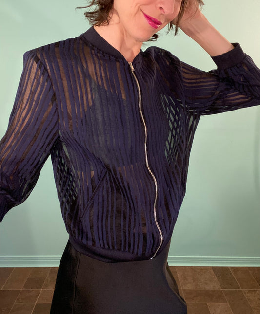 'ZARA' SHEER PINSTRIPED BOMER JACKET