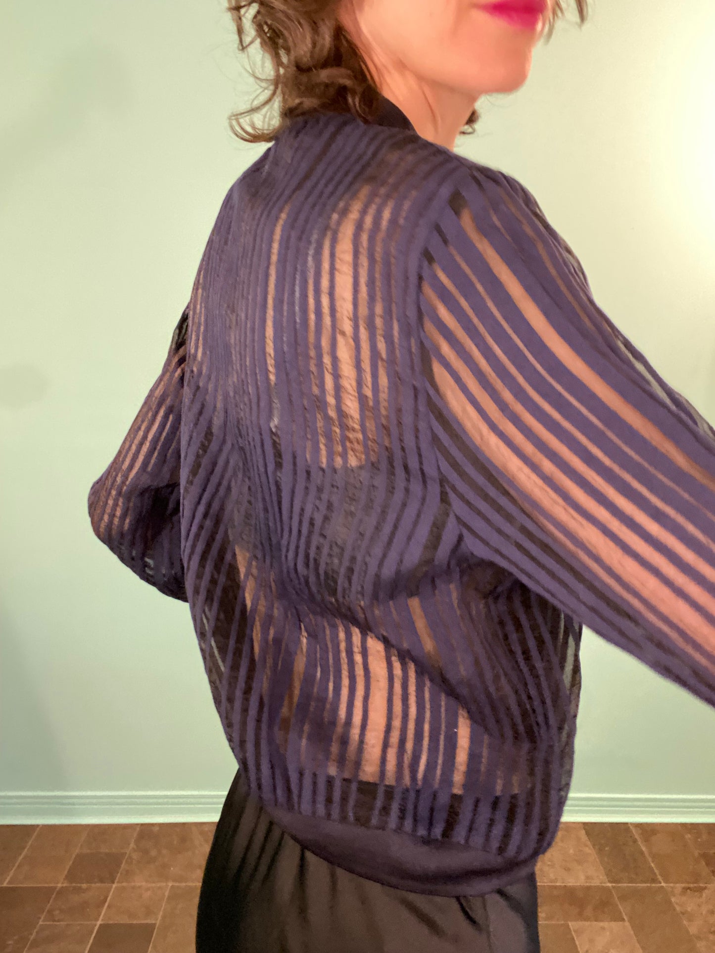 'ZARA' SHEER PINSTRIPED BOMER JACKET