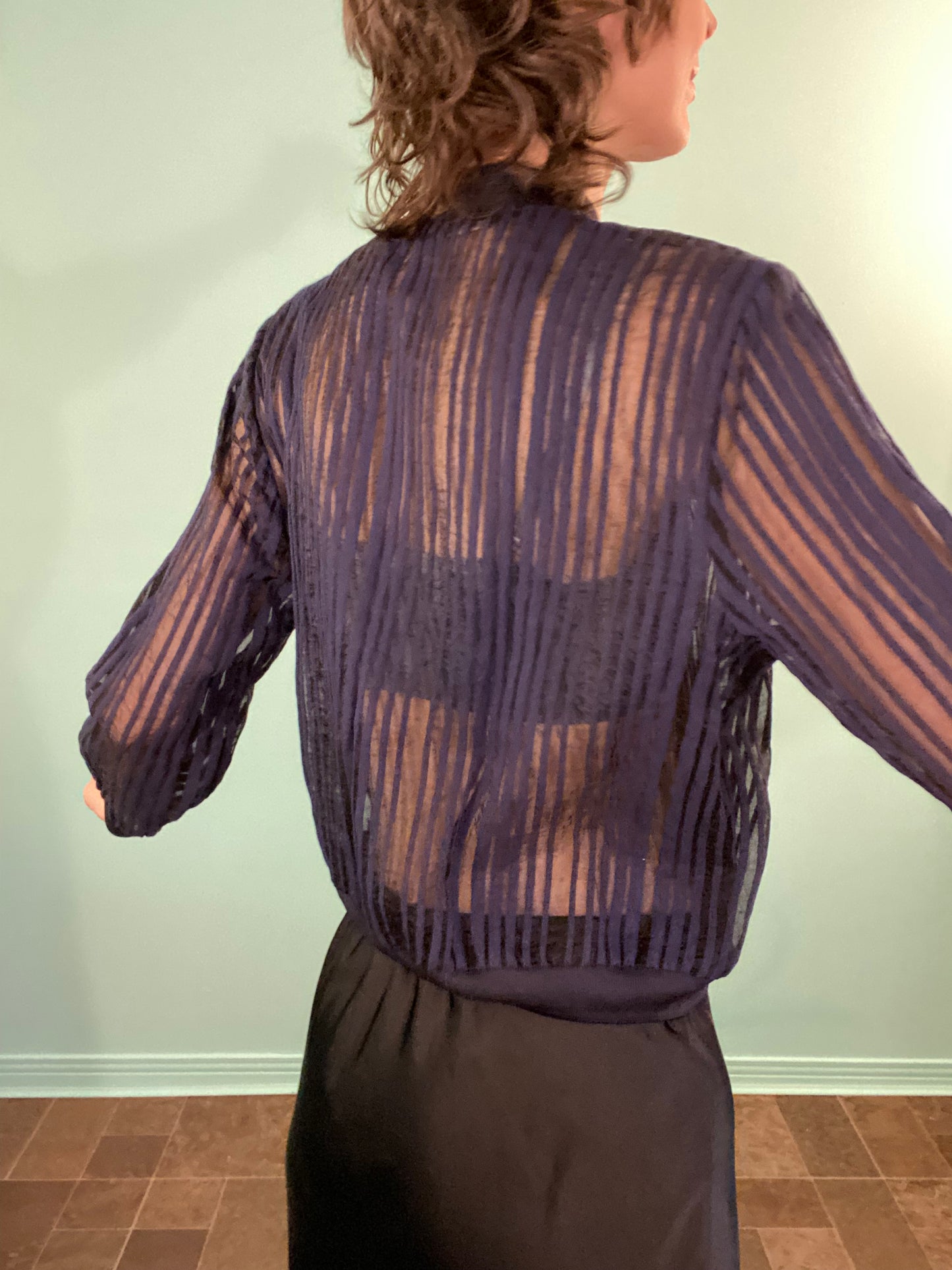 'ZARA' SHEER PINSTRIPED BOMER JACKET