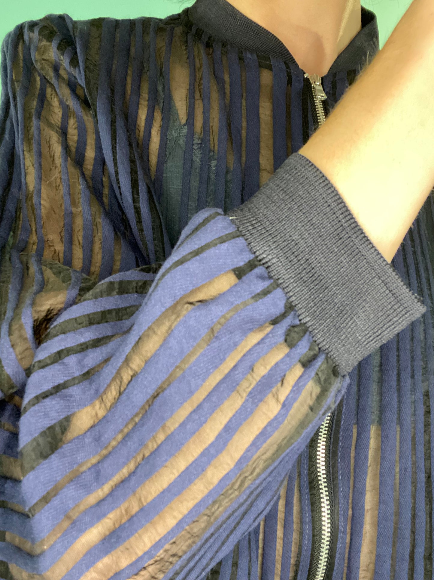 'ZARA' SHEER PINSTRIPED BOMER JACKET