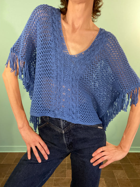 "UNITED COLOURS OF BENETTON" FRINGED BLUE CAPE