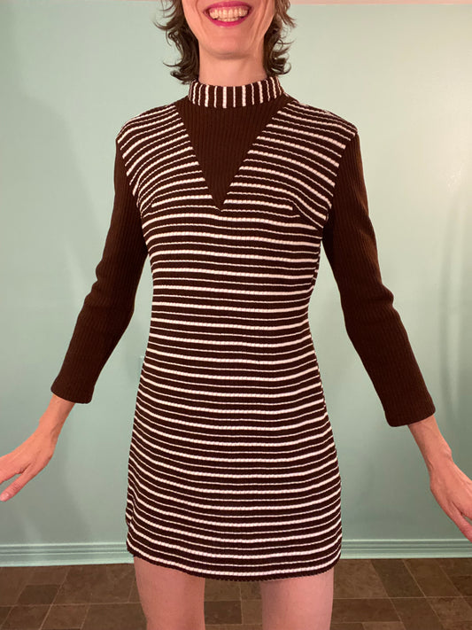 VINTAGE 70'S STRIPEY STRETCHY MINI DRESS