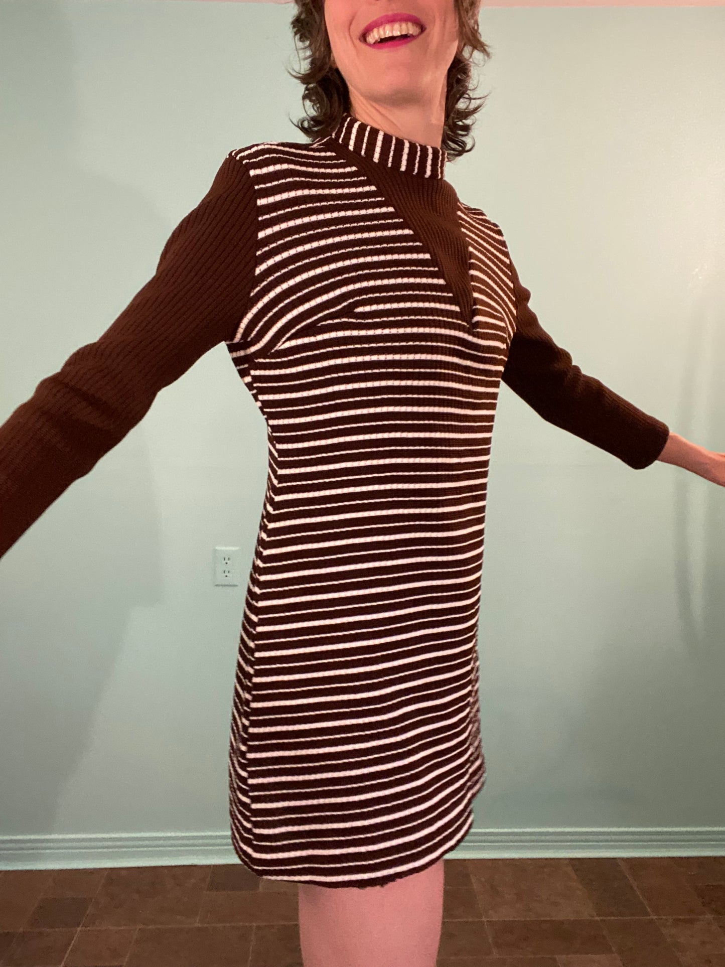 VINTAGE 70'S STRIPEY STRETCHY MINI DRESS