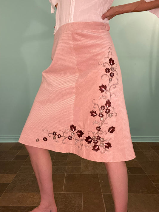 'MAC&JAC' PALE PINK EMBROIDERED CORDUROY SKIRT