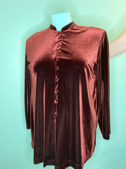 VINTAGE 90S "MICHEAL ANTONI STUDIO" STRETCH VELVET LONG SLEEVE SHIRT