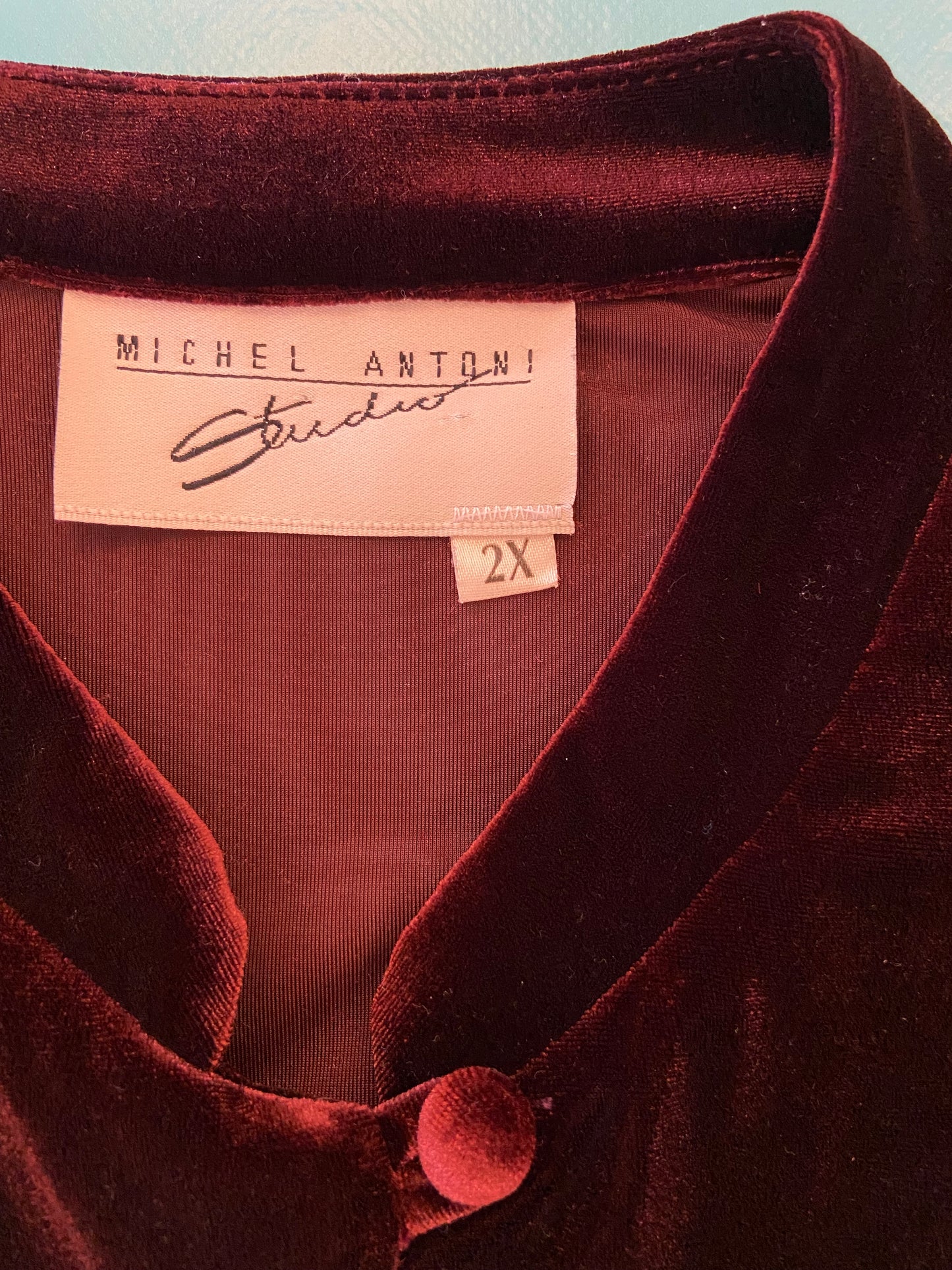 VINTAGE 90S "MICHEAL ANTONI STUDIO" STRETCH VELVET LONG SLEEVE SHIRT