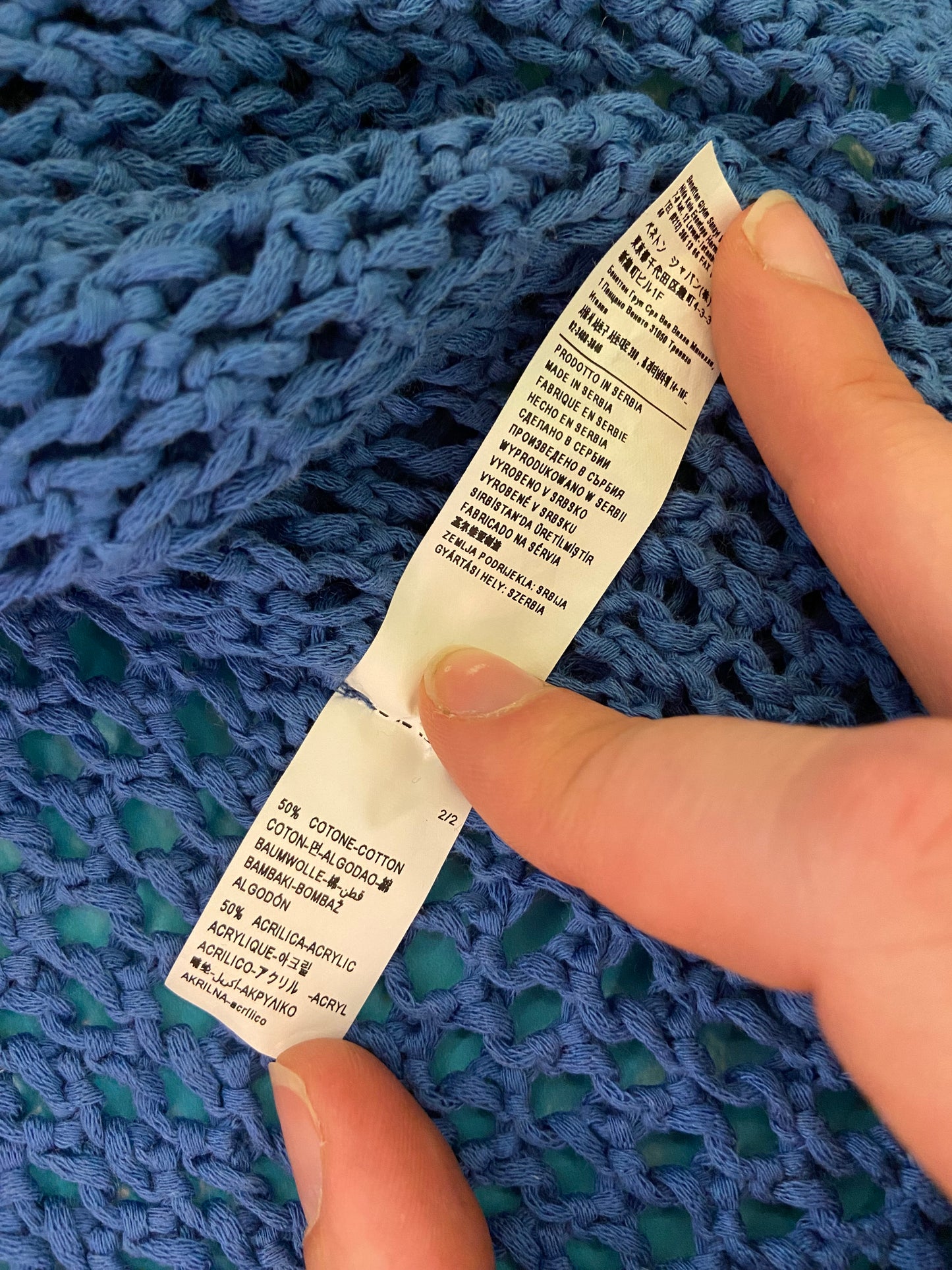 "UNITED COLOURS OF BENETTON" FRINGED BLUE CAPE