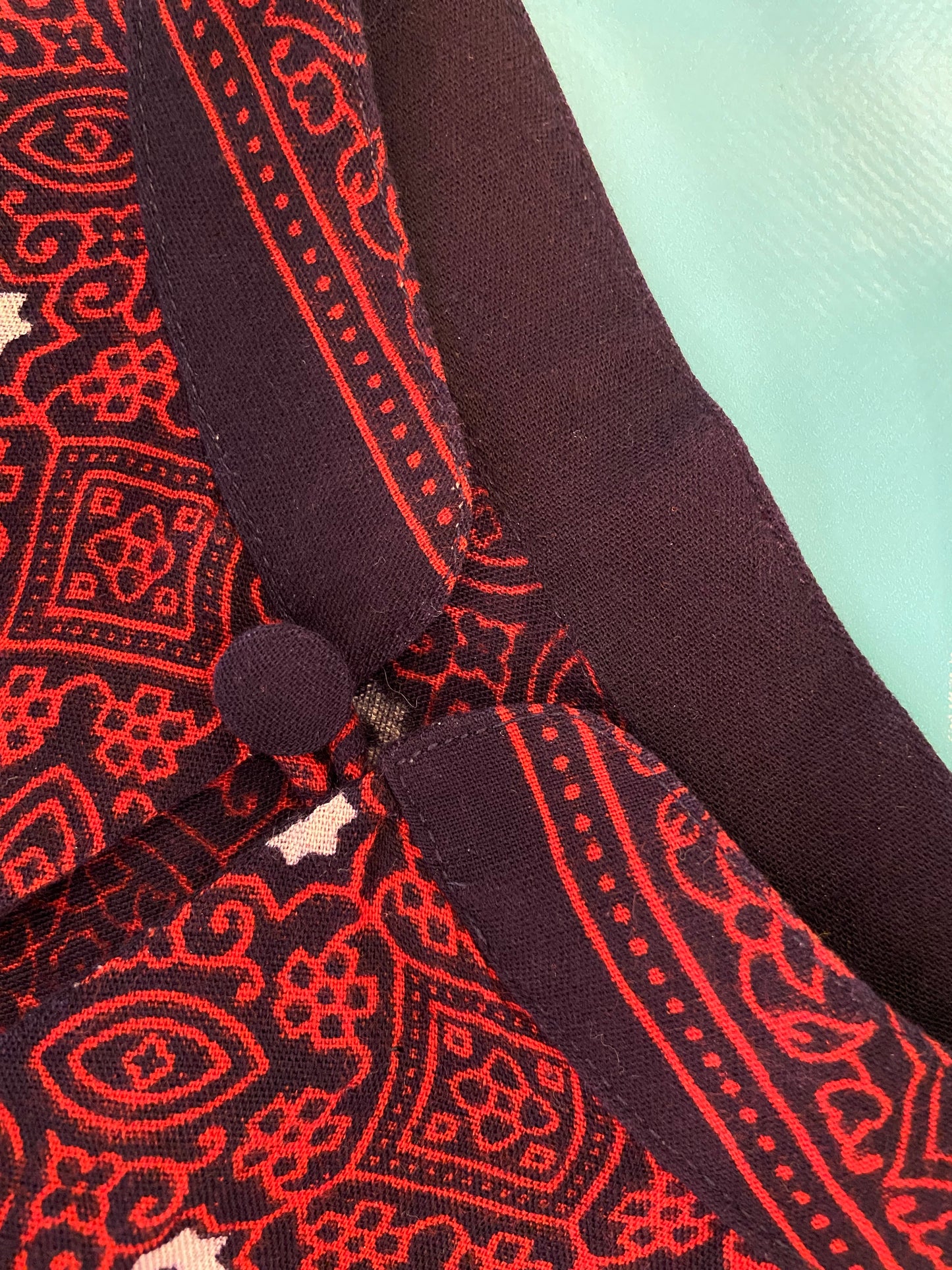 VINTAGE BANDANA PRINT CAPE WITH POM POM TRIM