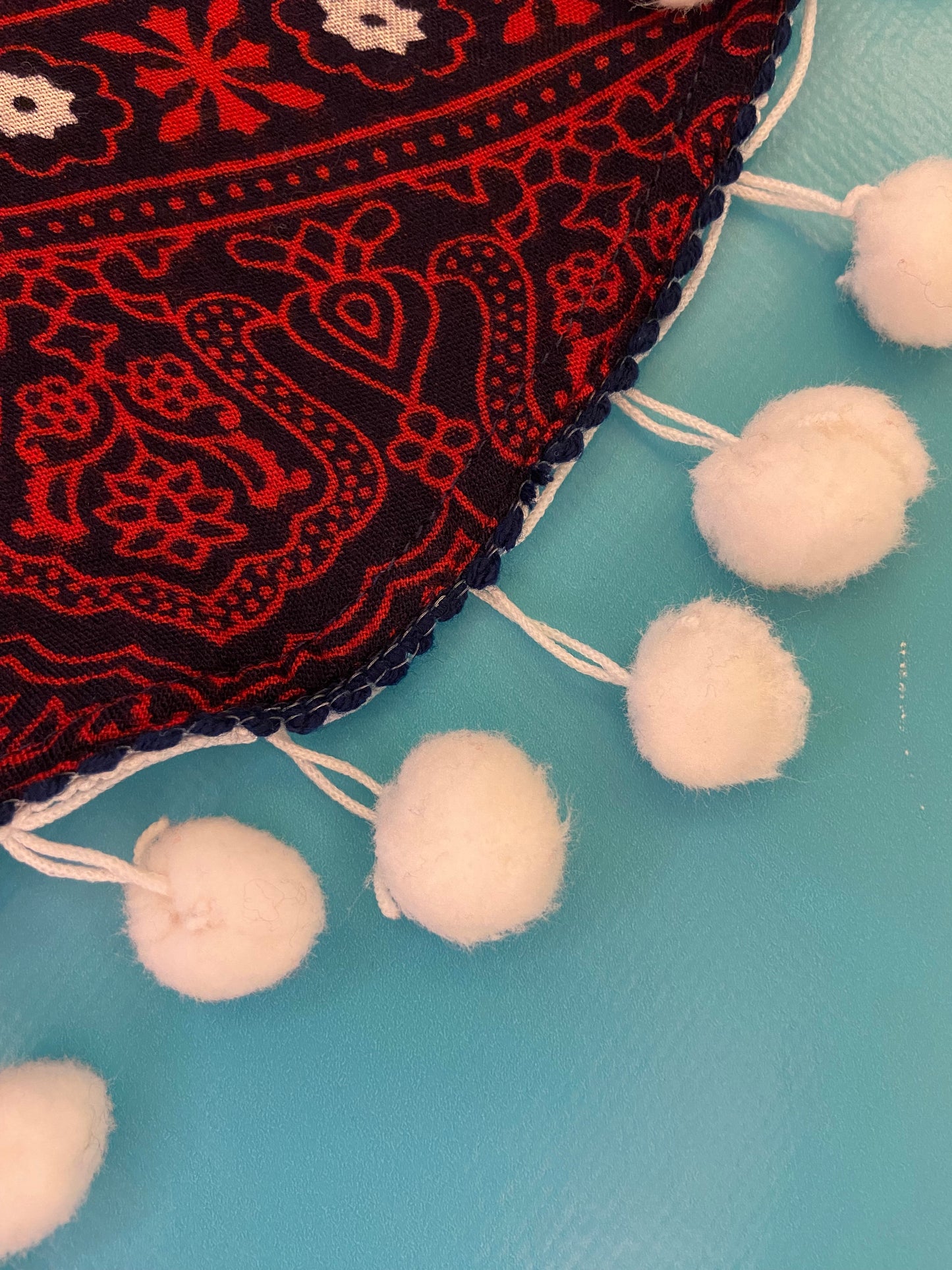 VINTAGE BANDANA PRINT CAPE WITH POM POM TRIM