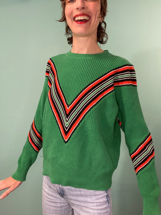 FUN GREEN VARSITY STYLE "RAG AND BONE" %100 COTTON SWEATER