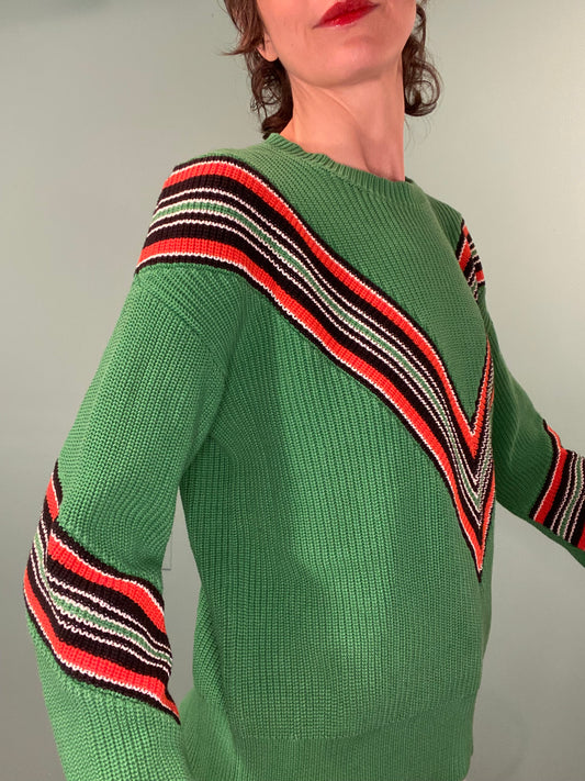 FUN GREEN VARSITY STYLE "RAG AND BONE" %100 COTTON SWEATER