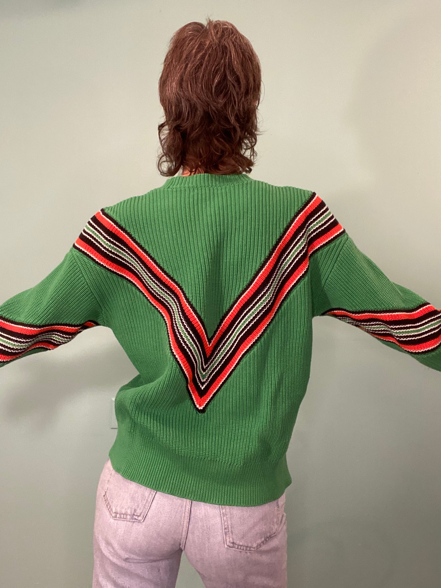 FUN GREEN VARSITY STYLE "RAG AND BONE" %100 COTTON SWEATER