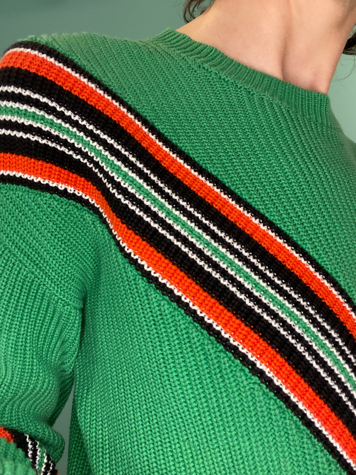 FUN GREEN VARSITY STYLE "RAG AND BONE" %100 COTTON SWEATER