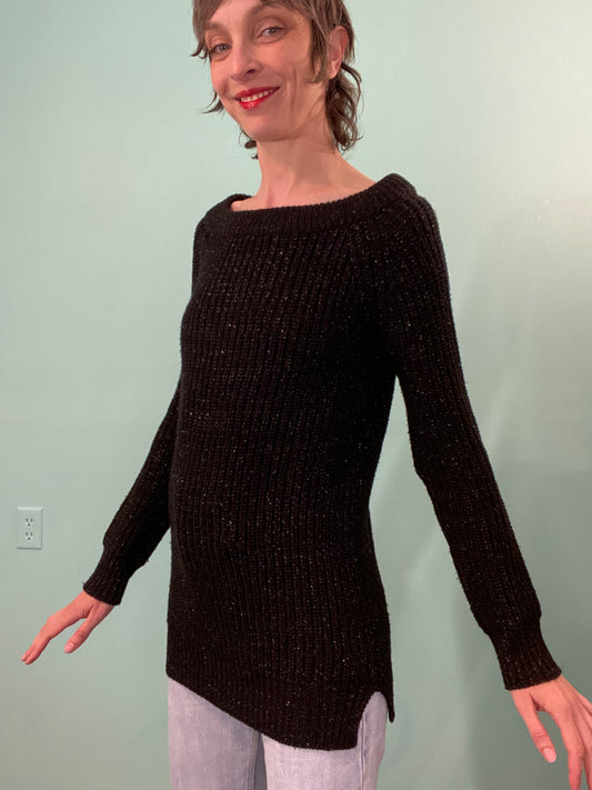 "CALVIN KELIN JEANS" BLACK GLITTERY TINSEL SWEATER