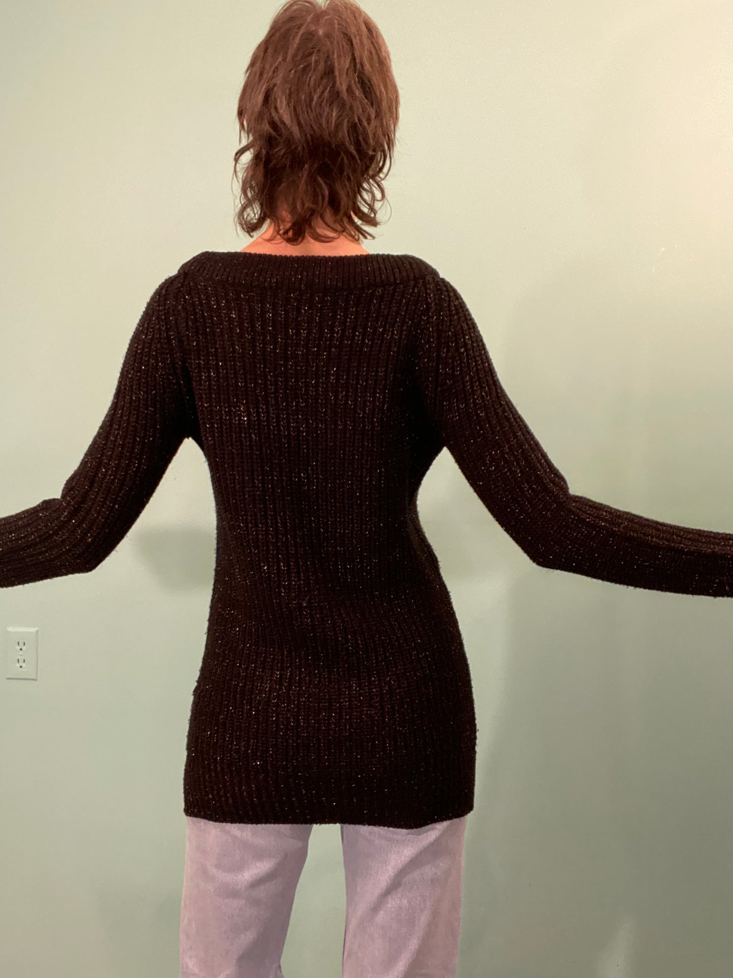 "CALVIN KELIN JEANS" BLACK GLITTERY TINSEL SWEATER