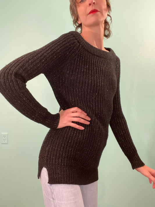 "CALVIN KELIN JEANS" BLACK GLITTERY TINSEL SWEATER
