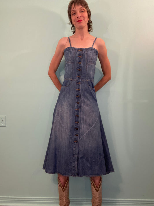 "DRIFTWOOD" BUTTON FRONT DENIM COWGIRL DRESS
