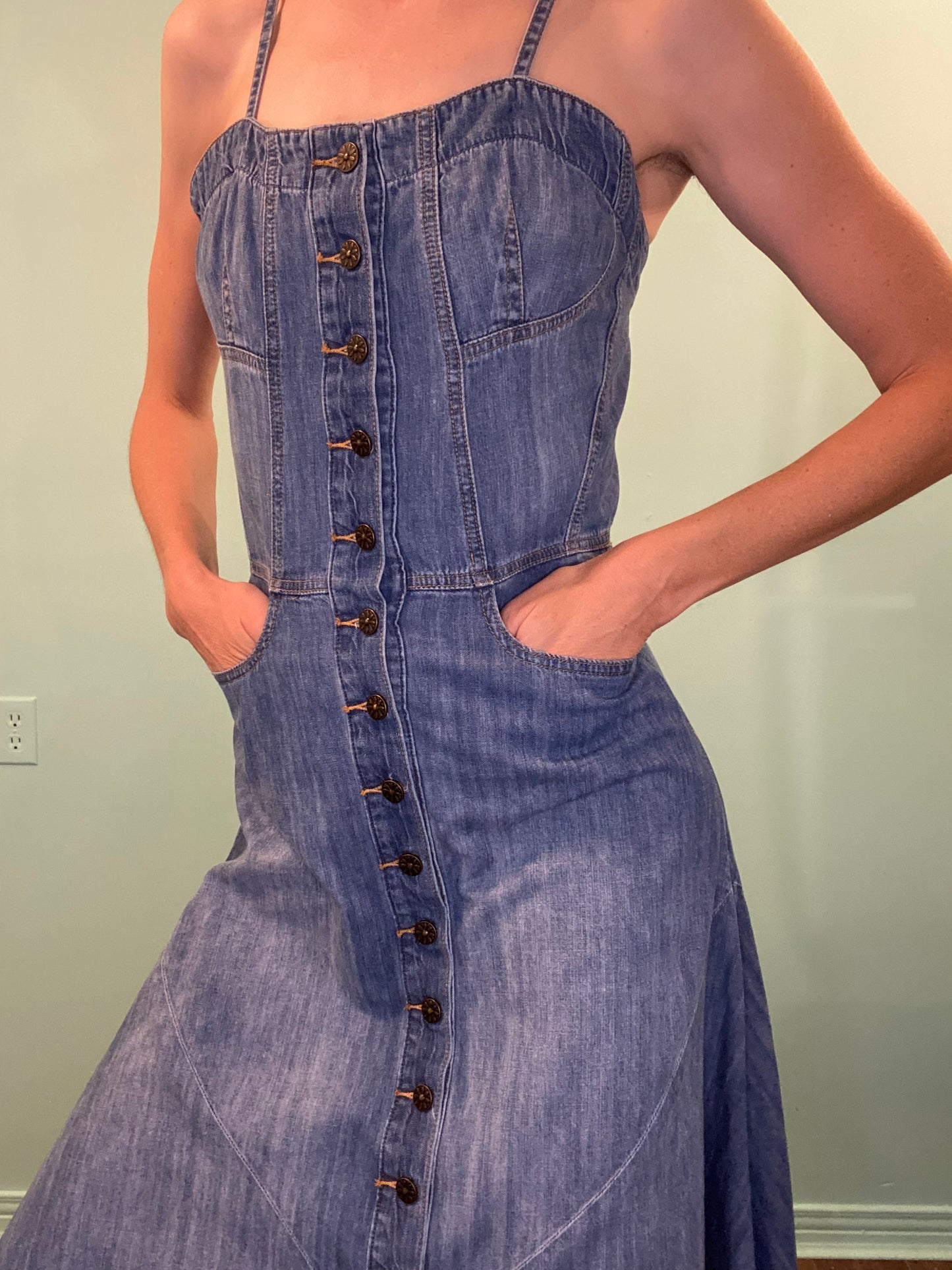 "DRIFTWOOD" BUTTON FRONT DENIM COWGIRL DRESS