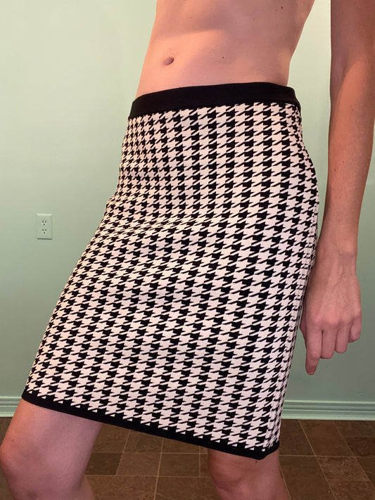 "PINK TARTAN" STRETCH HOUDSTOOTH KNEE LENGTH SKIRT