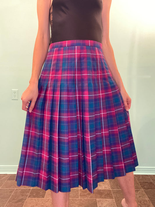 VINTAGE PINK AND GREEN KILT STYLE SKIRT