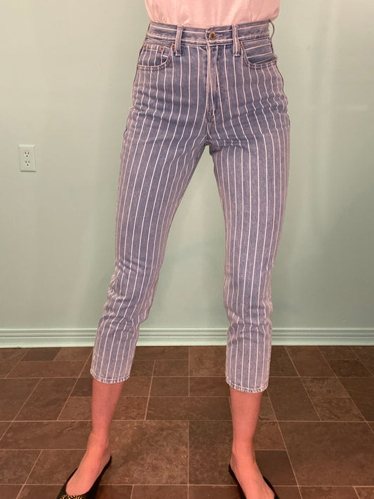 "AMERICAN EAGLE" TAPERED LIGHT DENIM AND WHITE PINSTRIPE JEANS