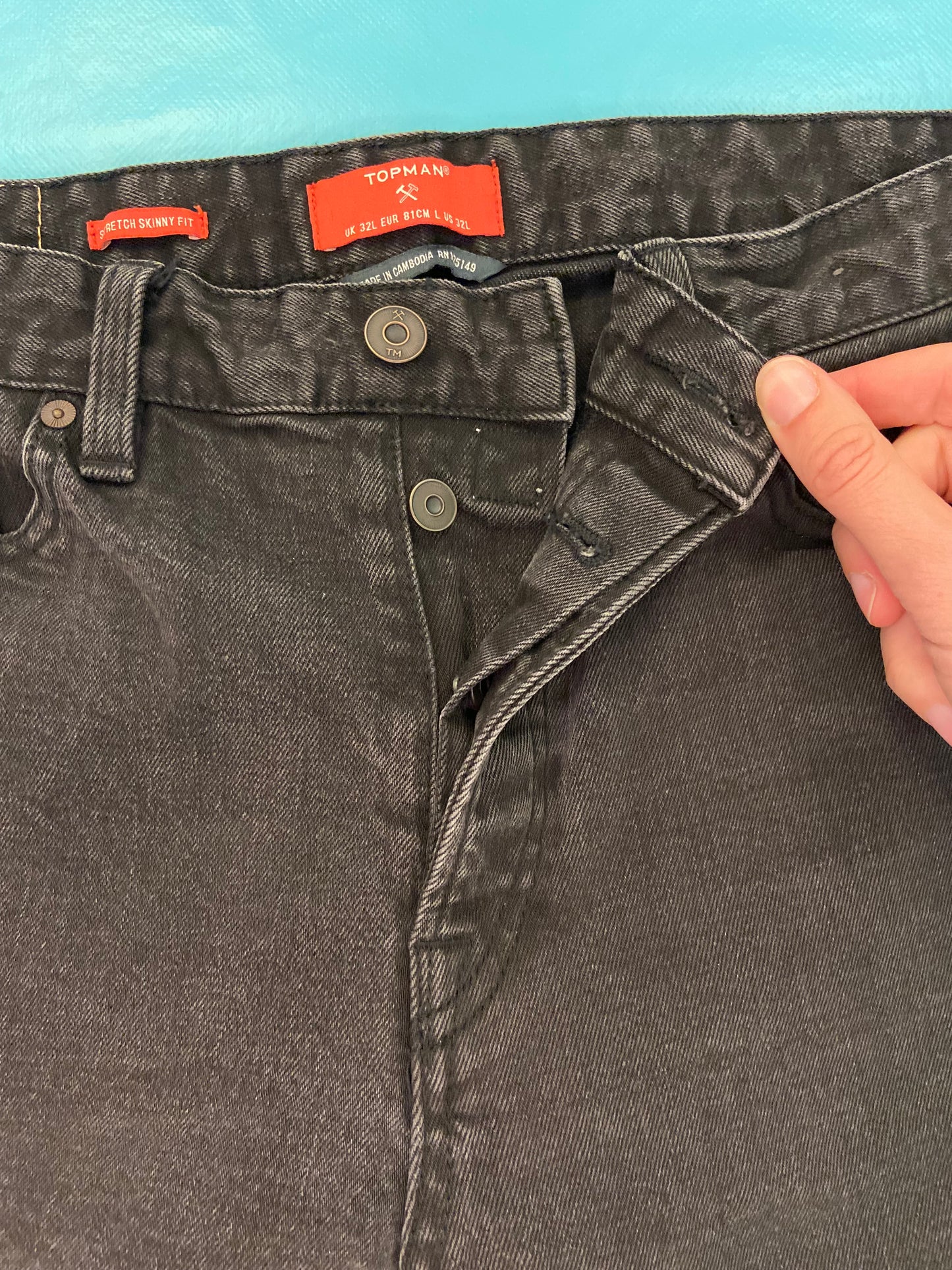 "TOPMAN" STRETCH SKINNY FIT BLACK JEANS