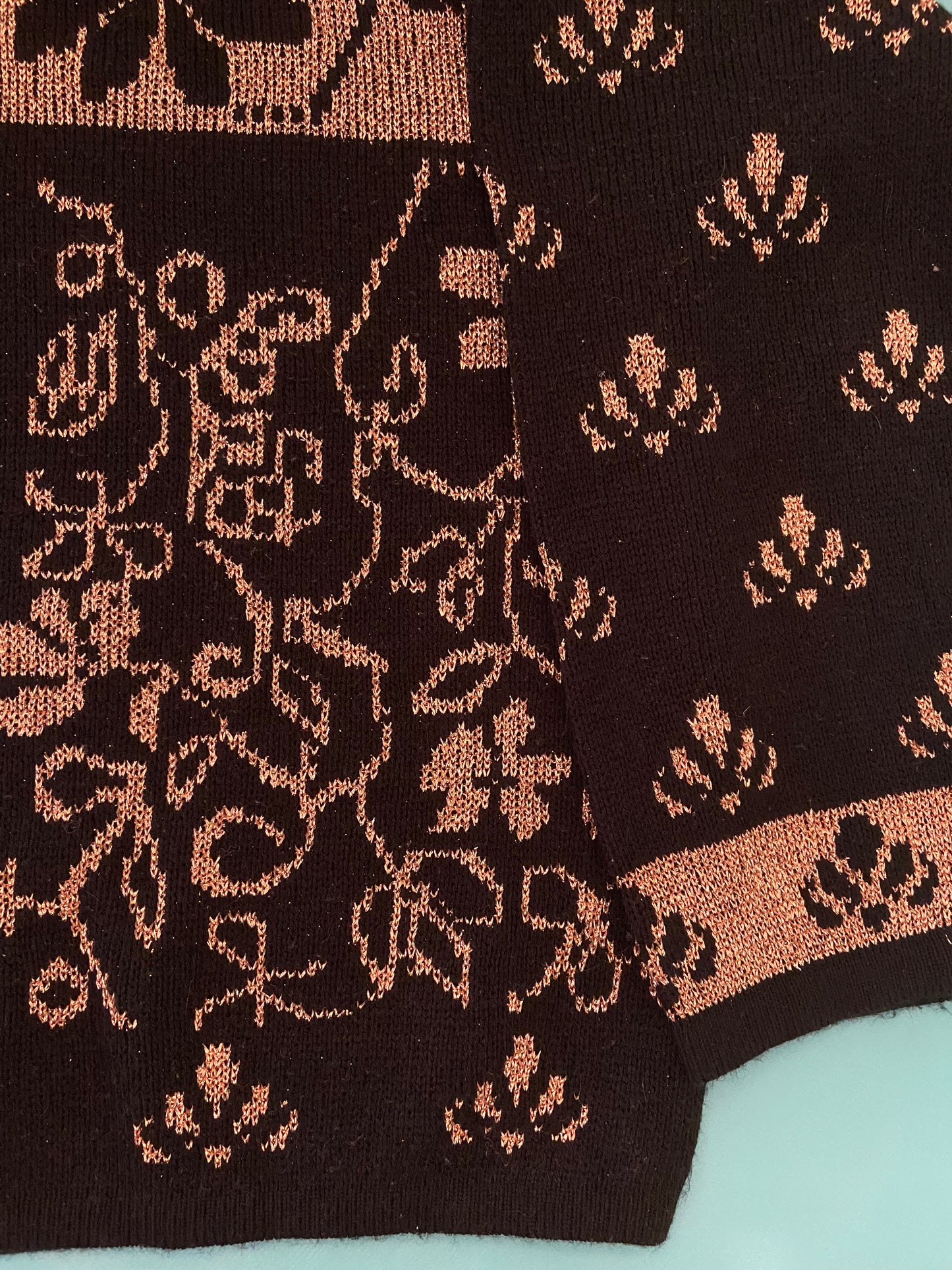 VINTAGE BLACK AND GOLD HOLIDAY FLORAL SWEATER