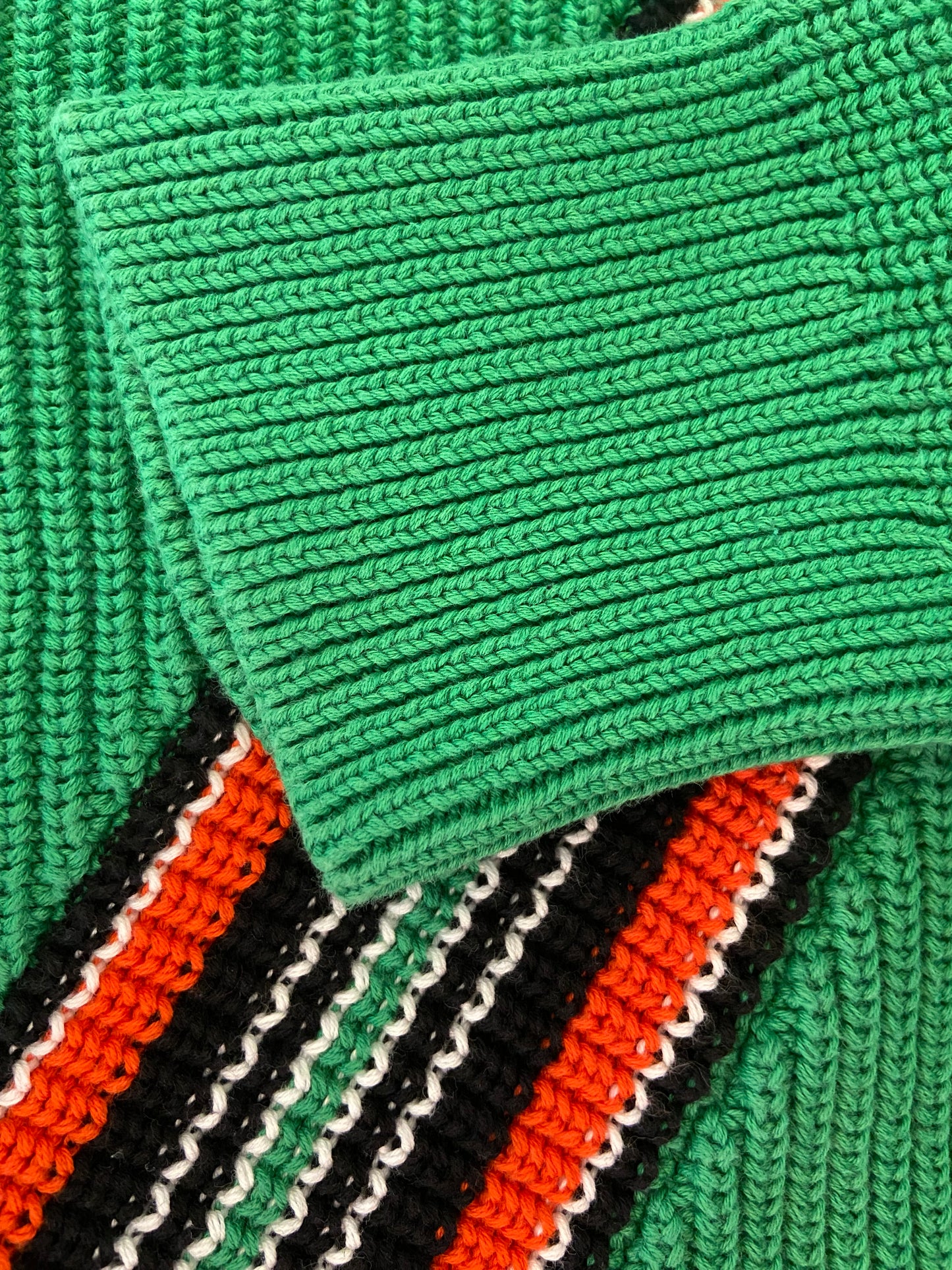 FUN GREEN VARSITY STYLE "RAG AND BONE" %100 COTTON SWEATER