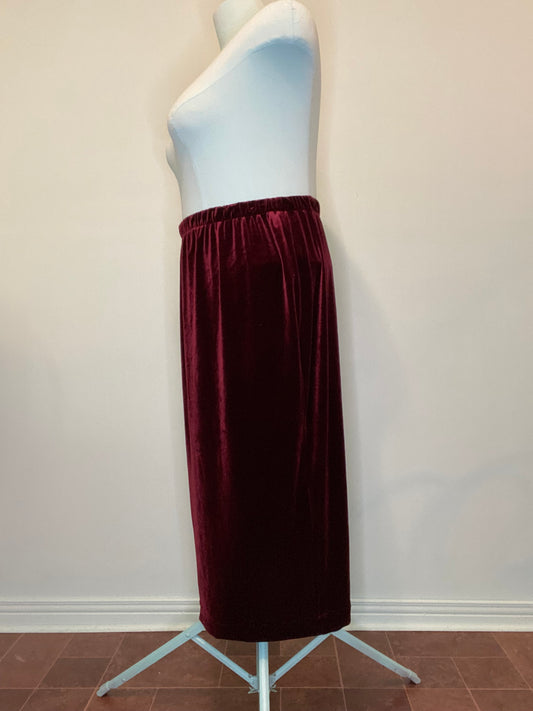 VINTAGE 90S "LAURA II" WINE COLOURED STRETCH VELVET SKIRT