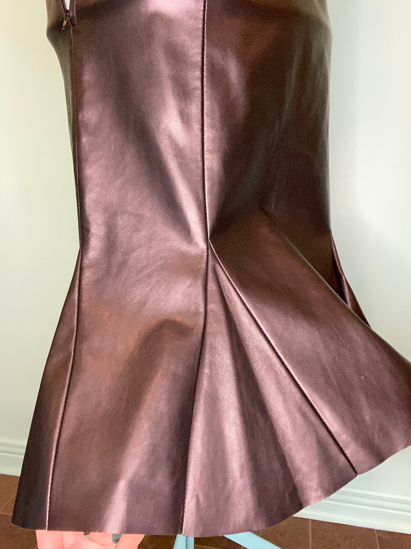 *** NEW "DANIER" BLACK LEATHER SKIRT WITH GODET DETAILING